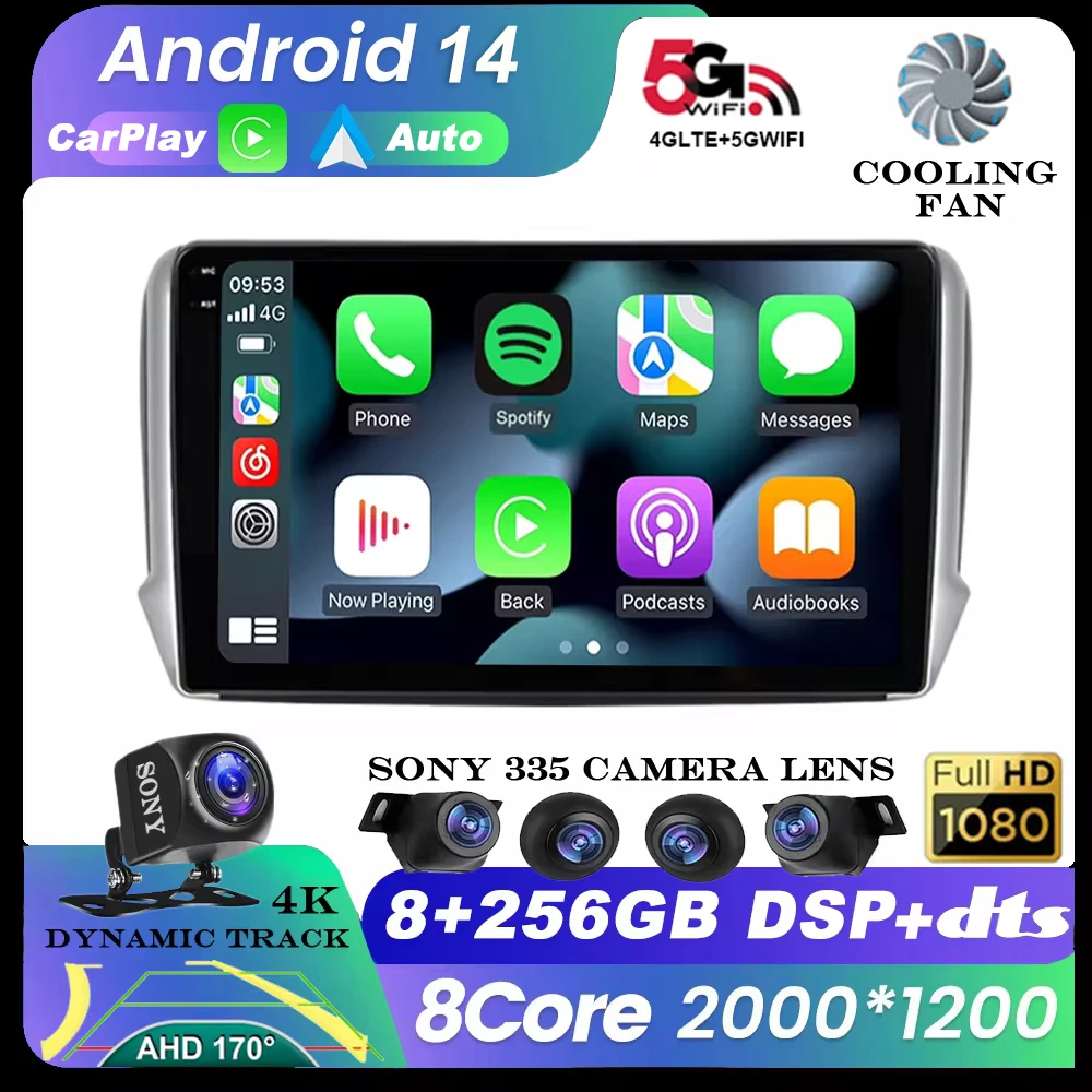 Android 14 Car Radio Stereo For Peugeot 2008 208 2012-2018 10.1