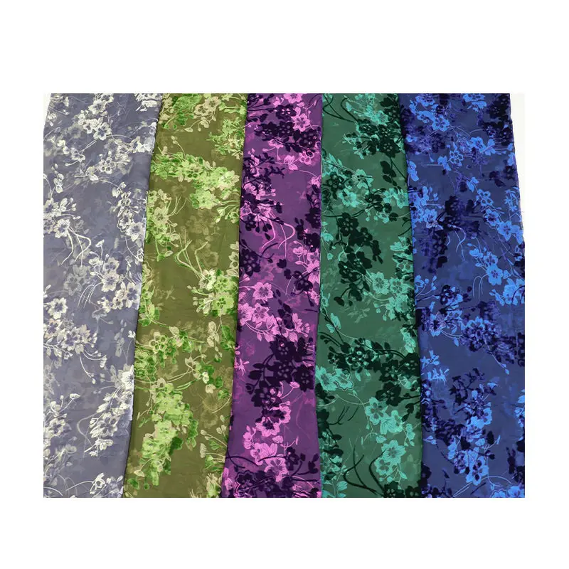 Printed Woven Burnout Velvet Designer Fabric with Delicate Sheer Surface for Nightdresses and Flowing Formal Apparel Projects