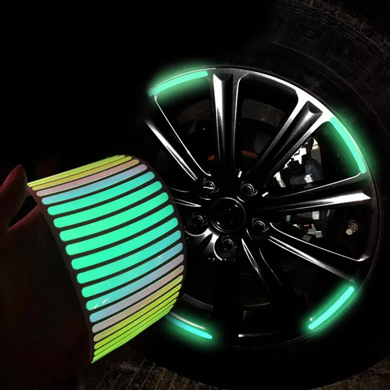 SEAMETAL 20PCS Car Wheel Luminous Stickers Fluorescent Color Night Warning Decals for Car Motorcycle Bicycle Tires Decoration