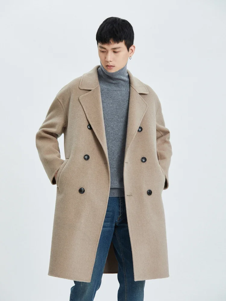 2023 High-End Men's Overcoat Pure Wool Lapel Double Breasted Six-Button Long Coat Fashion Business Men's Winter Casual Top