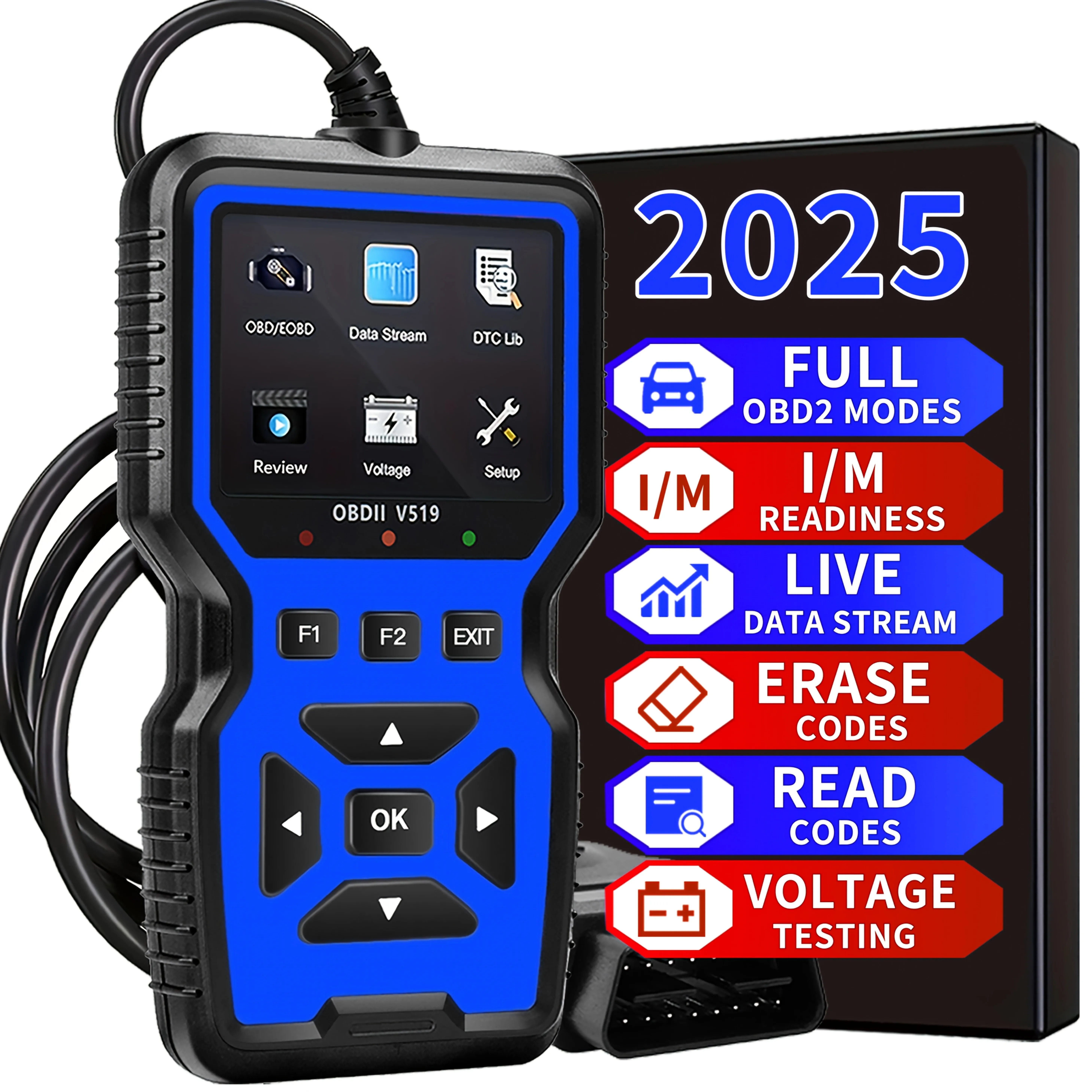 Autodiagnosetester V519 OBD-codelezer, OBD2-scanner voor het wissen van foutcodes, apparatuur voor voertuigonderhoud, auto-reparatie, draagbare scanner, handheld apparaat, duurzaam en stevig,