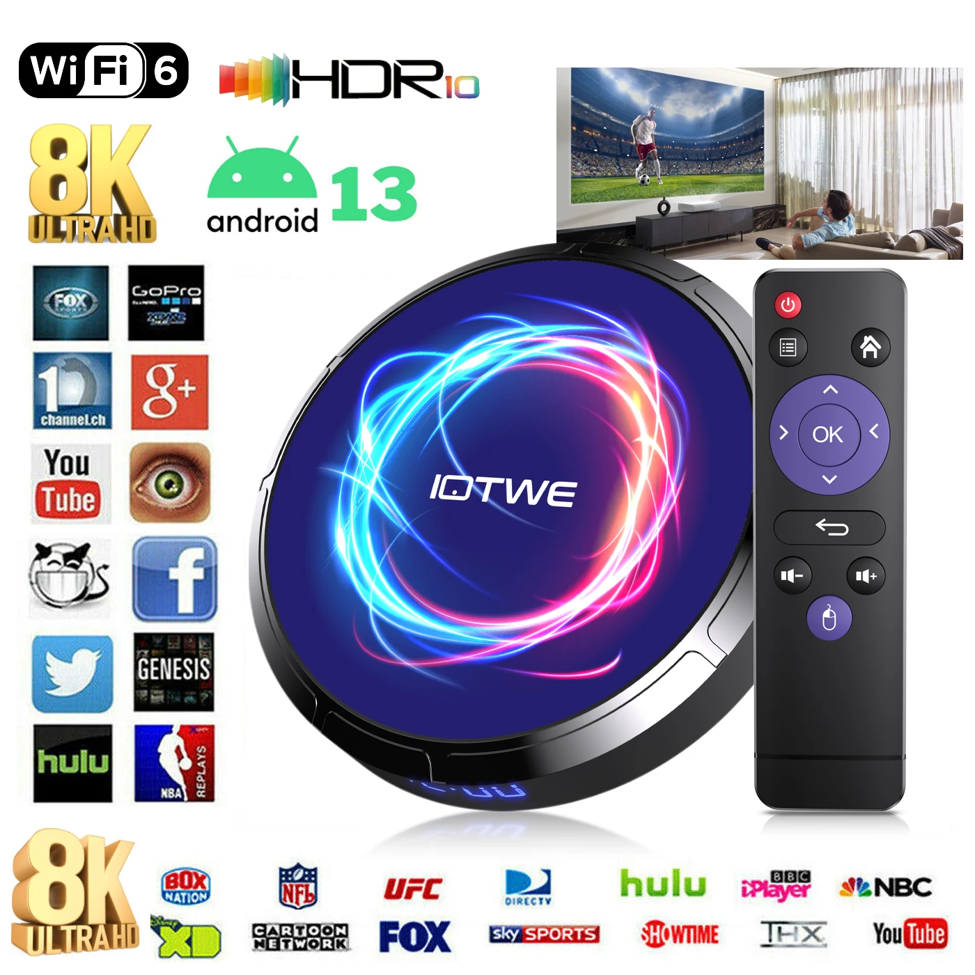 Android 13 4GB + 128GB nouveau boîtier TV T95W Quad Core UHD 8K HD WIFI lecteur multimédia Wi-Fi 6 et Bluetooth 5.0