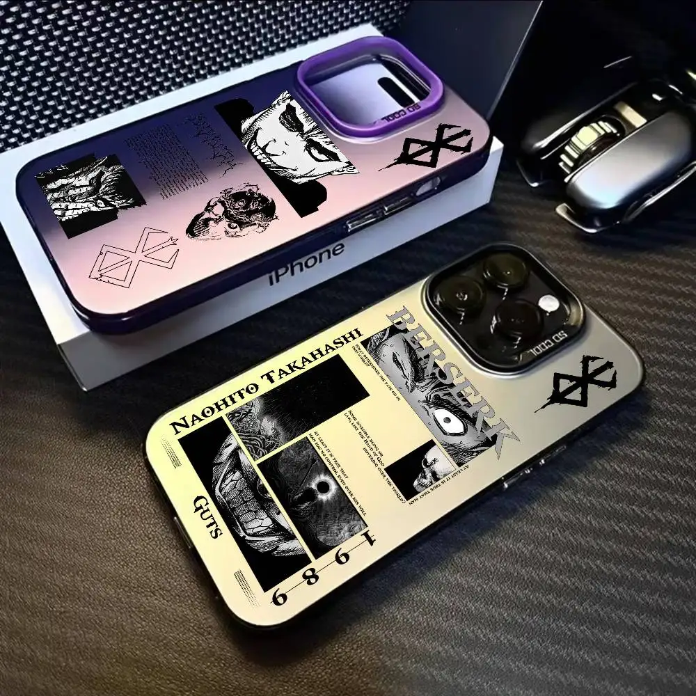 حافظة هاتف رائعة من أنيمي B-Berserk لهاتف آيفون 17 16 15 14 13 12 11 Pro Max Air متعدد الألوان ماتي ليزر معدني أورورا فوندا