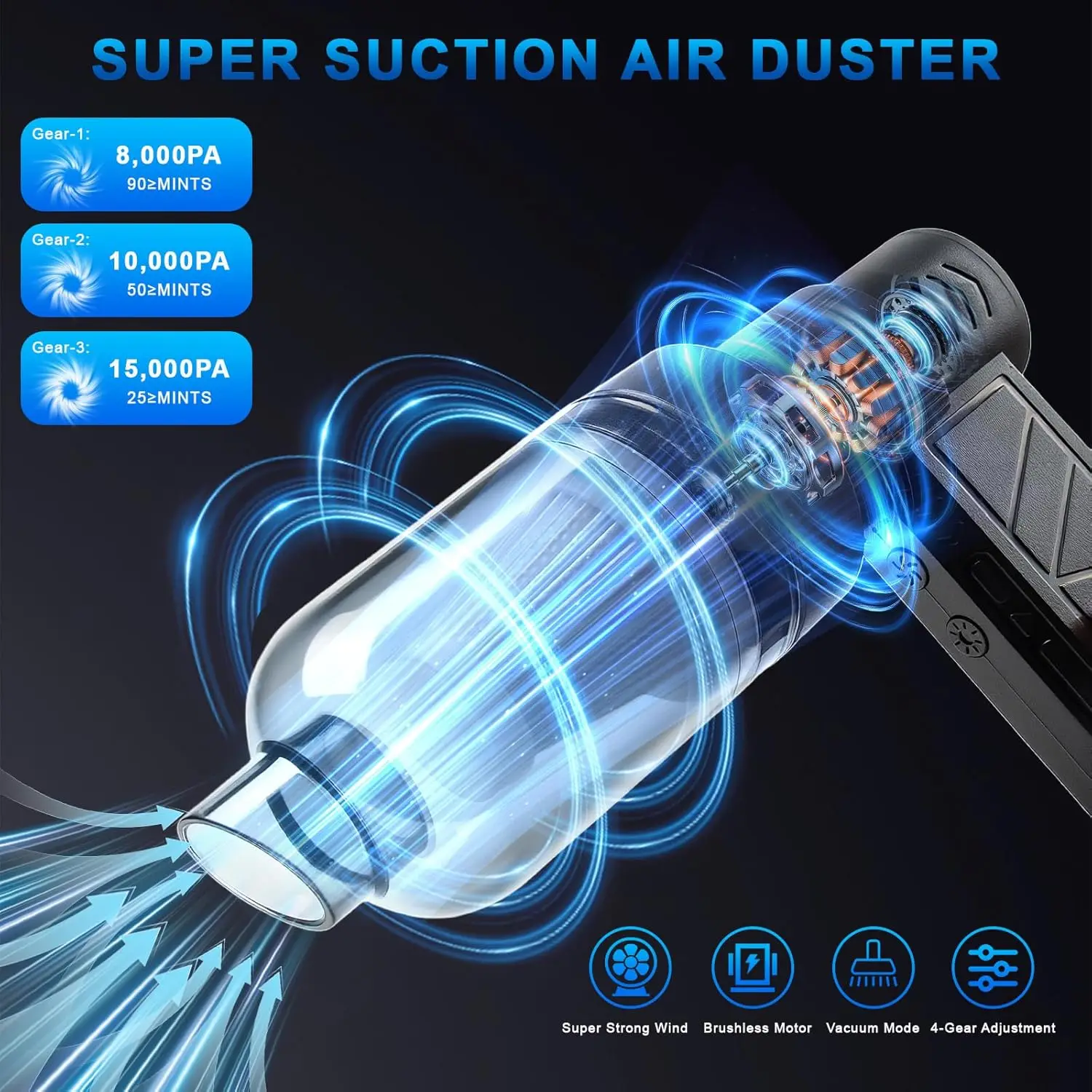Compressed Wireless Air Gun Duster Car Vacuum Air Blower Pump Inflate Electric Vacuum Cleaner for Computer Keyboard Car