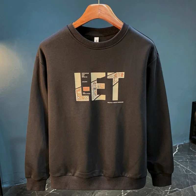 

Свободная мужская толстовка с принтом, осенняя рубашка с круглым вырезом и длинными рукавами, застежка и пуловер, универсальный повседневный спортивный топ