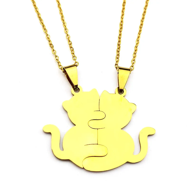 Stainless Steel Hugging Twin Cat Necklace Cute Embrace Kitten Animal Friend Bff Cats Pendant Jewelry Gift for Cat Lover Women
