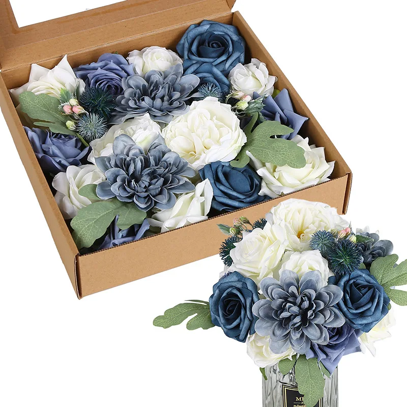 

High Quality Artificial Silk Flowers Box for DIY Wedding Valentine's Day Birthday Gift Rose Fake Flower Bouquet for Home Decor