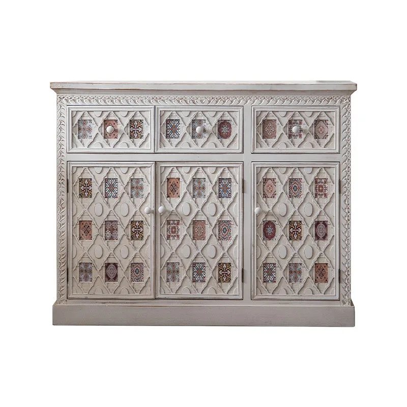 

Mediterranean style painted retro and old chest cabinet, bed and breakfast living room solid wood entrance