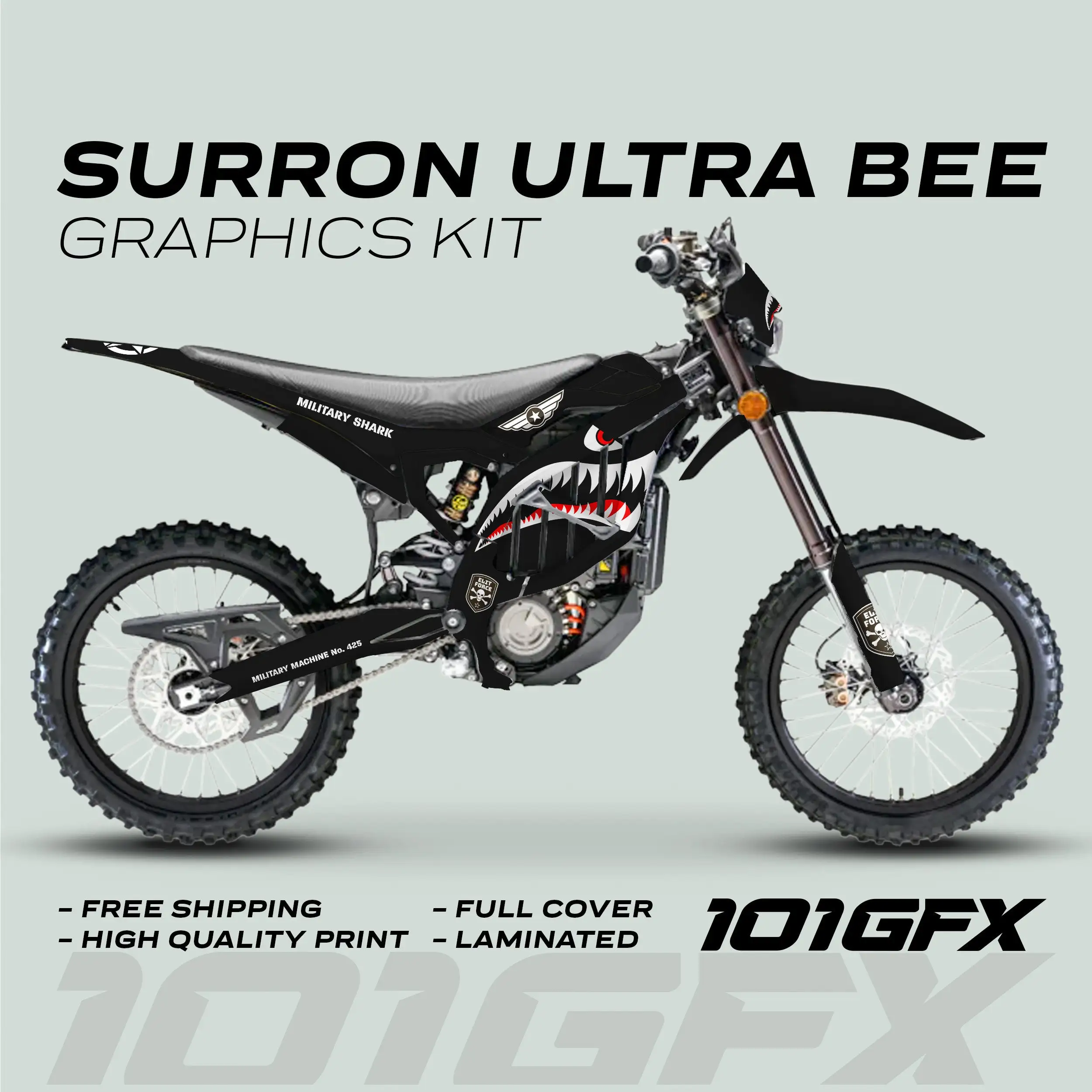 Graphics Kit MILITARY SHARK BLACK army camouflage Stickers Laminated eBike  Decals Wrap Protection For Surron Ultra Bee