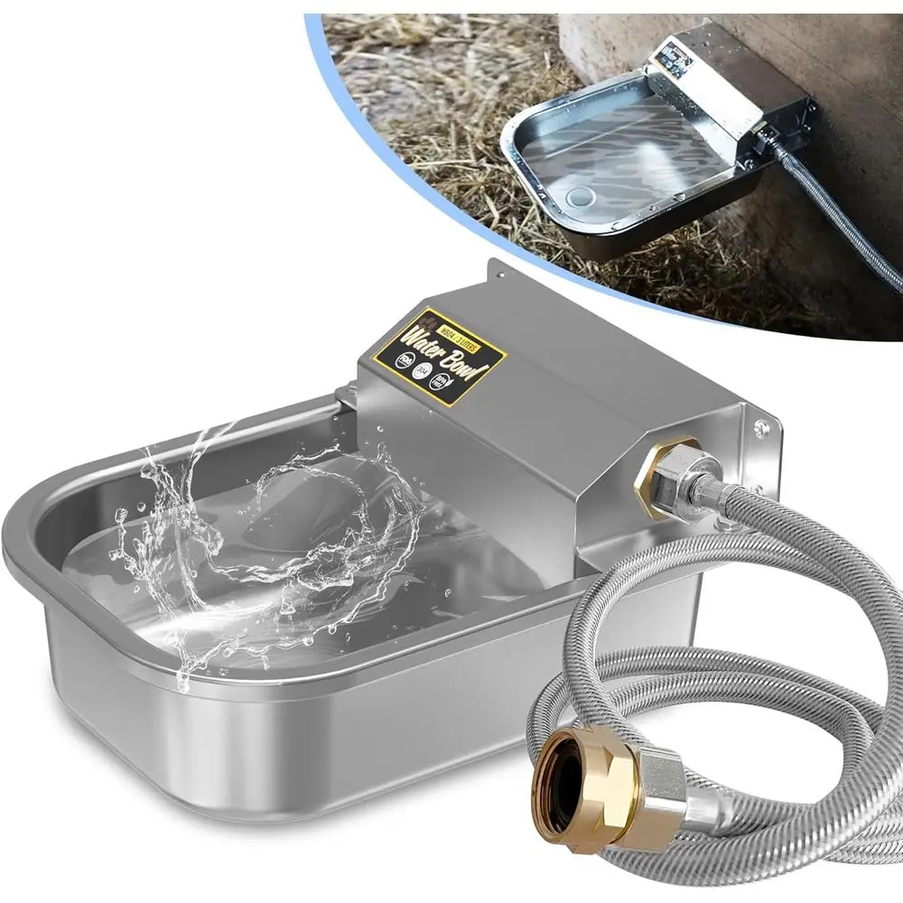 

Durable 101oz Outdoor Dog Water Bowl, Stainless Steel, Anti-Tip, Auto-Refill, Easy Clean for Pets & Livestock
