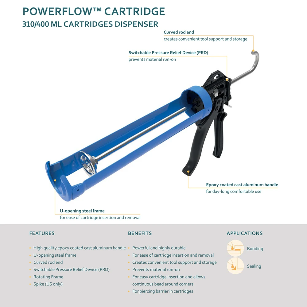 Powerflow Cartridge 310 PRD A 1-Component Manual Bead Dispenser For 310mL Cartridges Save Pressure Industrial Gun