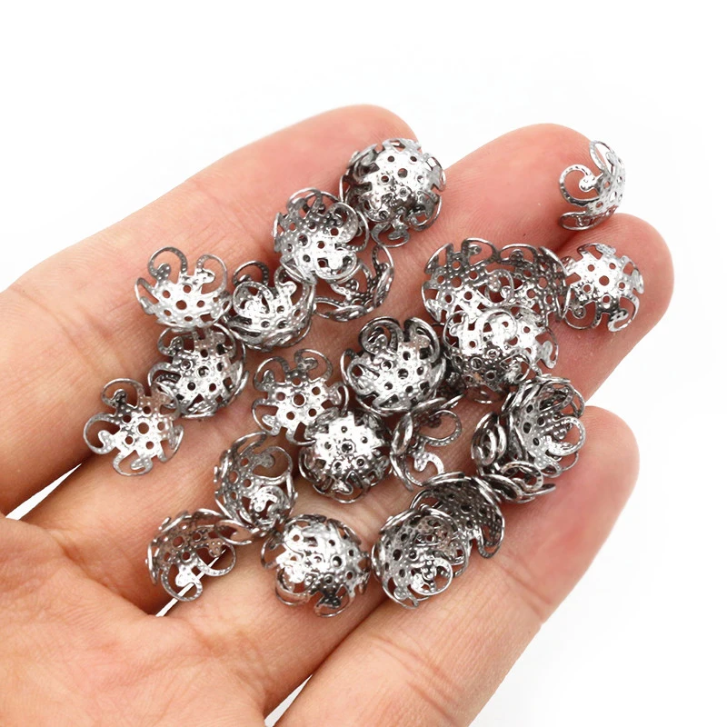 50pcs Stainless Steel Beads Caps Flower Shape Spacer Bead End DIY Jewelry Making Findings For Necklace Bracelet Accessories