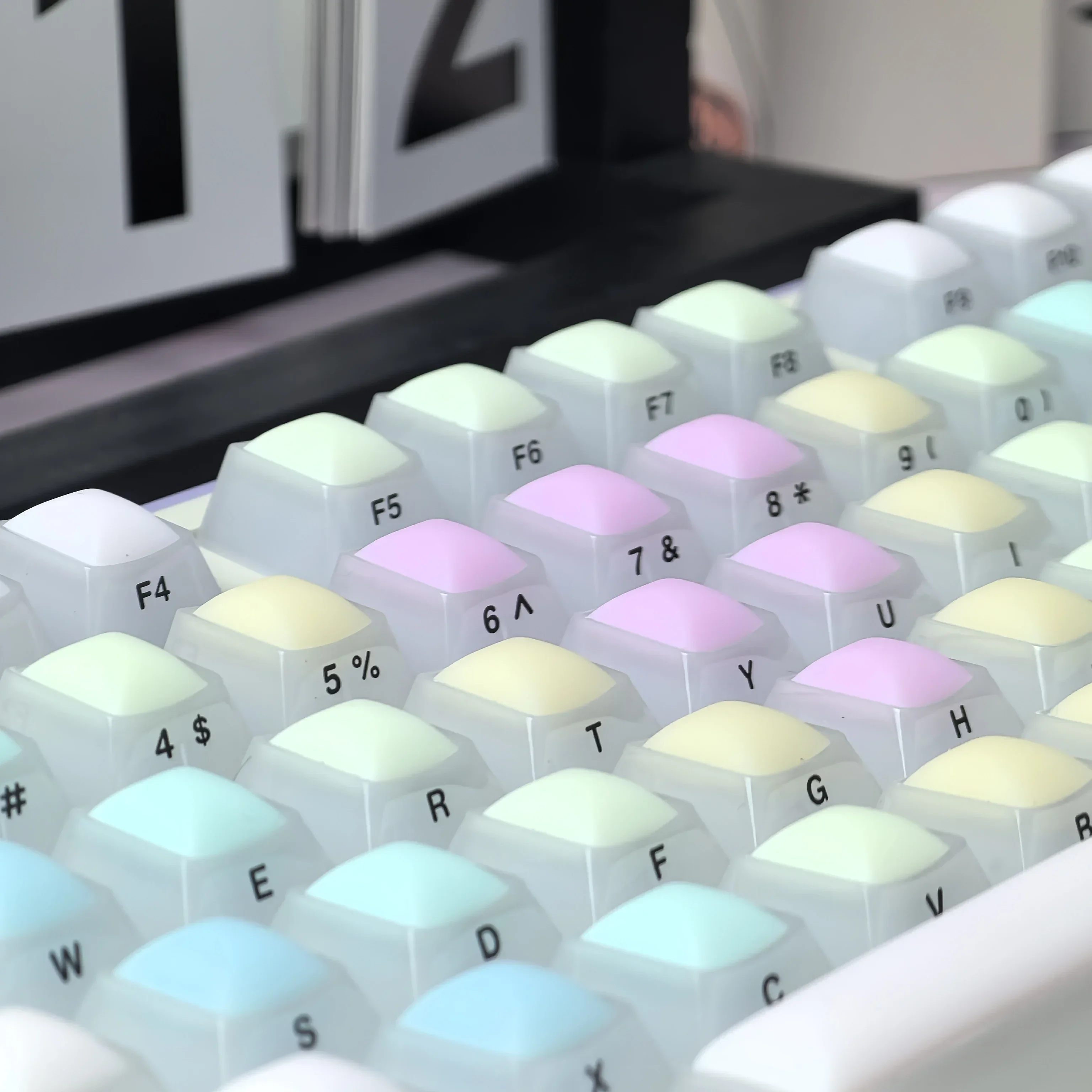 Rainbow Gummy Keycap Matte Fog Transparent Side Engraved Keycaps Cherry Soft Silicone+PC Material Macaron Translucent Key Cap image 3