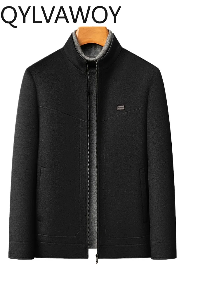 

QYLVAWOY 95% Wool Spring Autumn Men's Wool Tweed Jacket Business Short-Sleeve Dad's Outfit Middle-Aged Cashmere Outerwear LJ2236