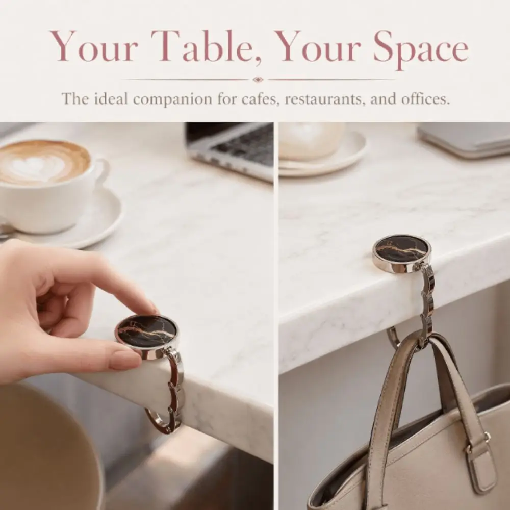 Practical Accessory Portable Purse Hook Marble Pattern Alloy Table Handbag Holder Non Slip Folding Bag Hanger Dining Use