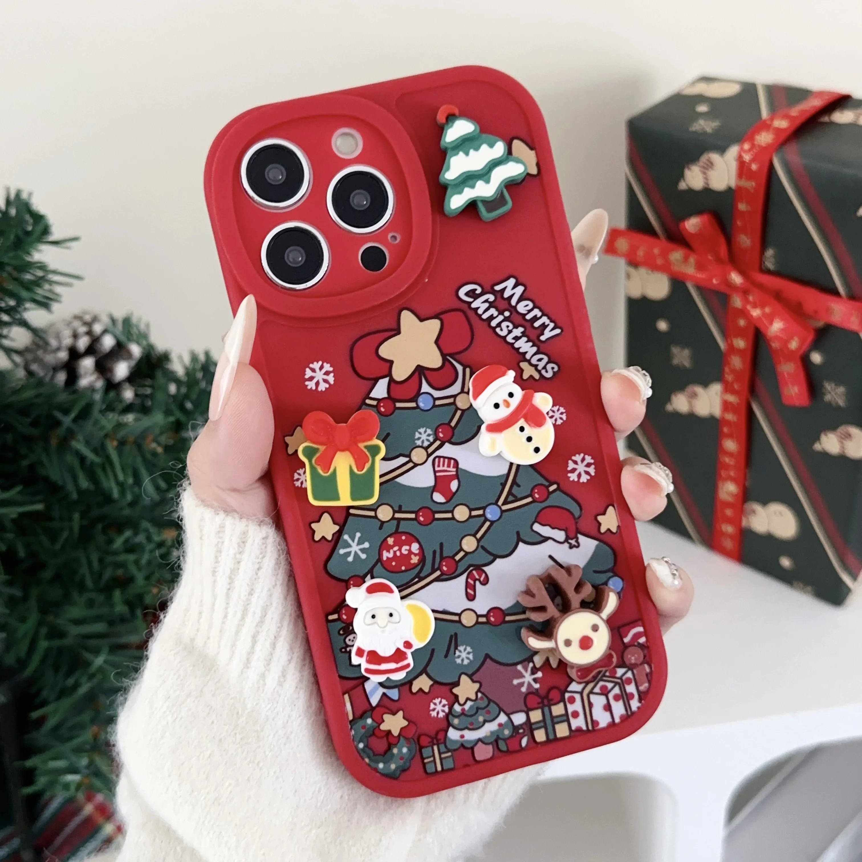 Merry Christmas Happy New Year Soft TPU Case For iPhone 16 15 Pro Max 14 Plus 13 Pro Candy Color Silicone Shockproof Phone Cover