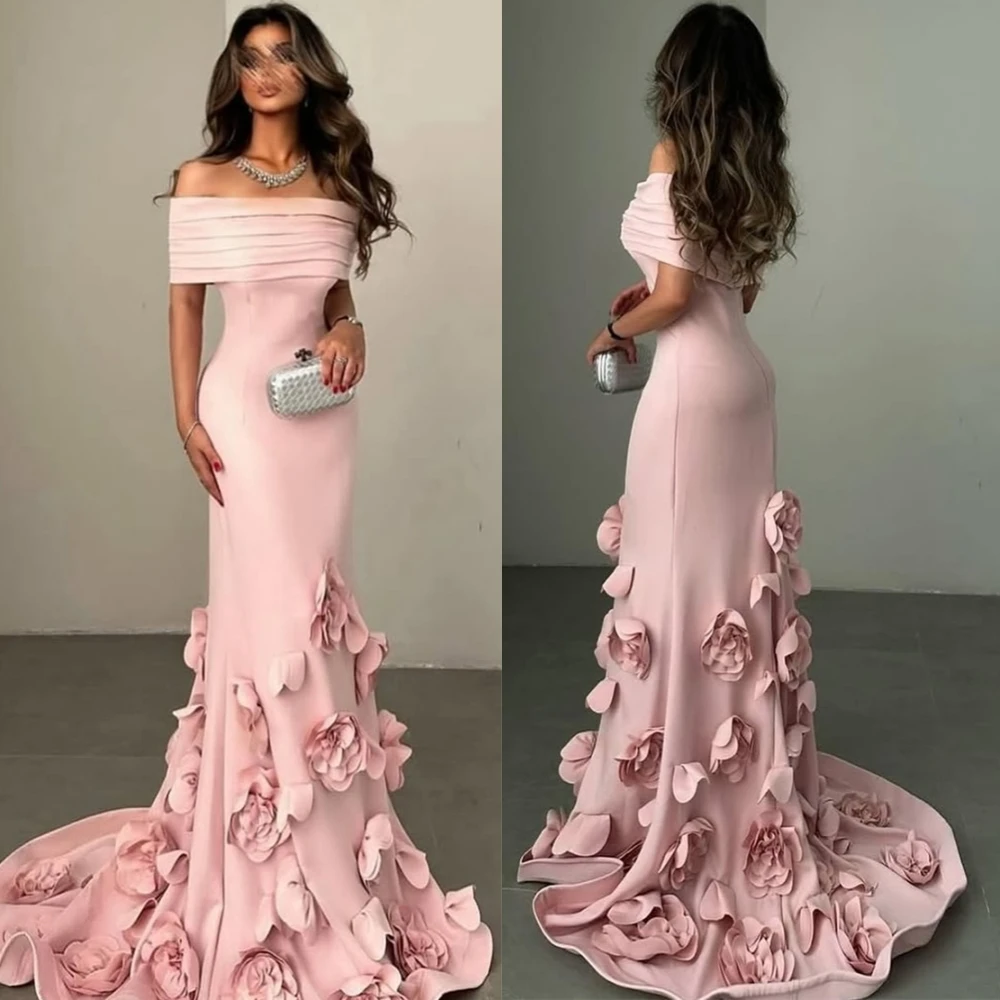 

Customized Exquisite Jersey Evening Dress Delicate Boat Neck Prom Dresses Temperament Mermaid Flowers Special Occasion Gowns