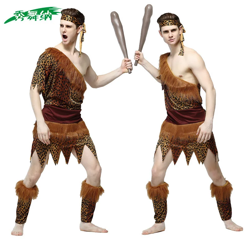 Leopard Savage Caveman Croods Flintstones Primitive Sexy Indian Clothing Costume Carnival Halloween Costumes For Men Adult Fancy