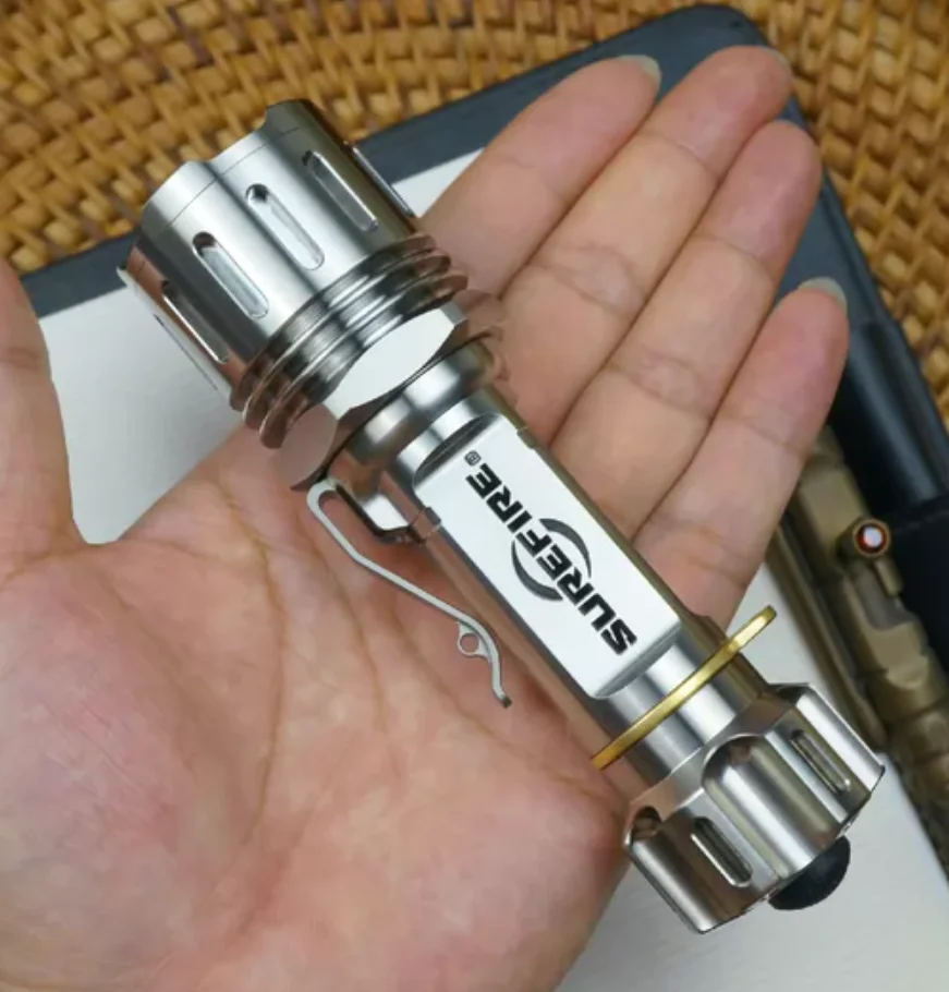 Used EDC Titanium alloy flashlight Primary color surface Outdoor Tools Strong Light Torch Lamp Decompression Toy
