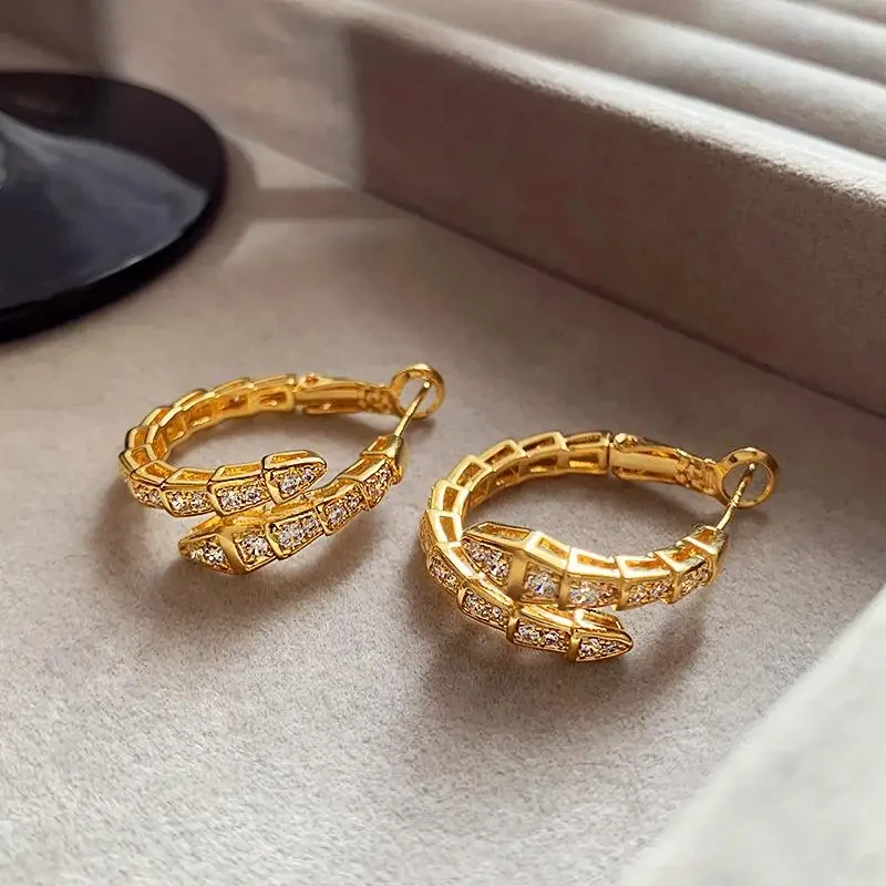 Design Sense Classic Snake Shaped Micro Set Zircon Drop Earrings Luxury Jewelry Accessories For Women At Wedding Parties