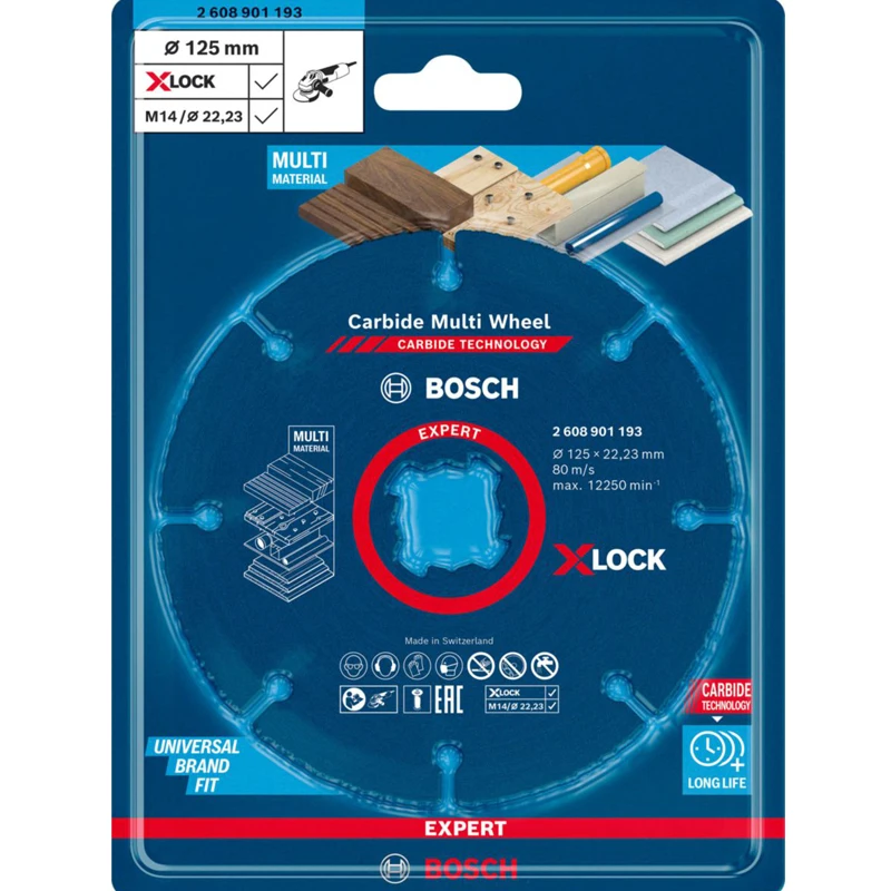 Imagem -06 - Bosch-expert Carbide Multi Roda Discos de Corte Tubo de Plástico de Madeira Fibra de Vidro Rebarbadora Lâmina de Corte X-lock 125 mm 2608901193