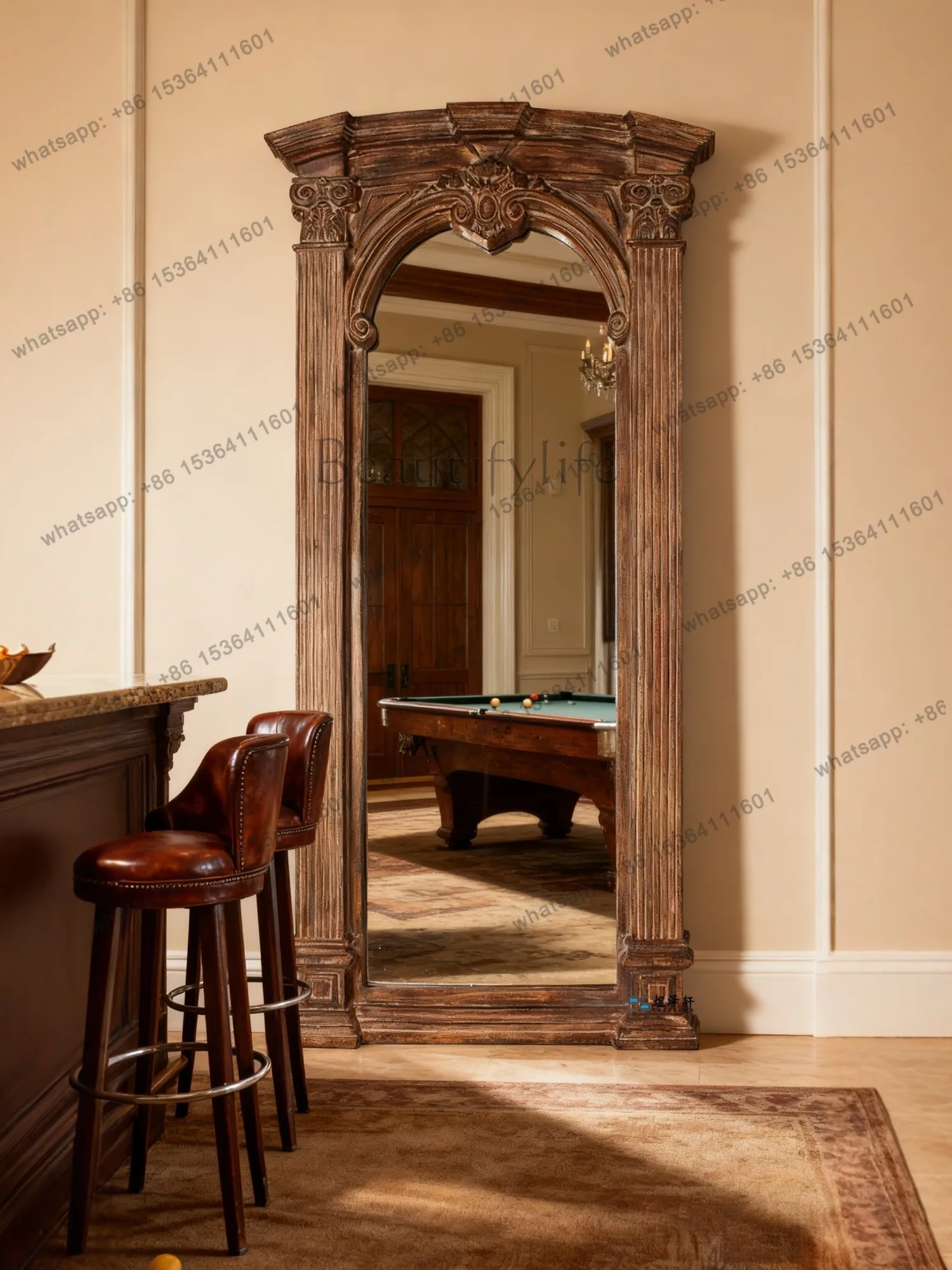 French retro old floor mirror European classical vintage store dressing fitting mirror