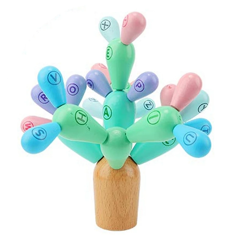 

FBIL-Balance Cactus Toy Wood For Children Wooden Cactus Building Block Construction Toy Skill Game For Boys And Girls