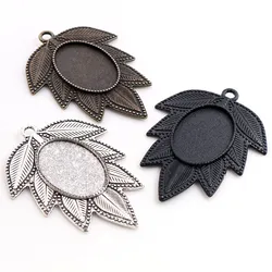 5pcs 18x25mm Inner Size Antique Silver Plated Black Bronze Leaf Style Cameo Cabochon Base Setting Pendant necklace findings