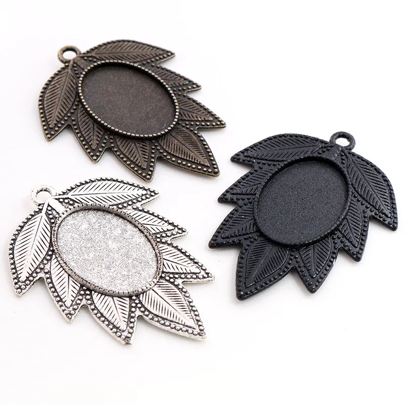 5 sztuk 18x25mm wewnętrzna rozmiar antyczne srebro Plated czarny brązowy liść styl podstawa z kameą i kaboszonem ustawienie wisiorek naszyjnik ustalenia