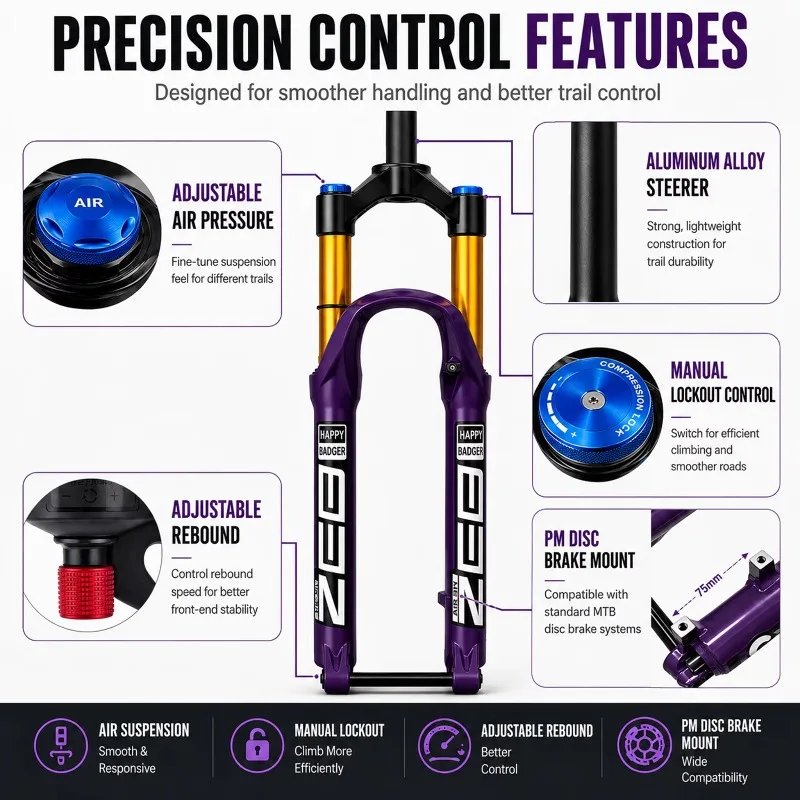 27.5/29 Inch MTB Air Suspension Fork 34mm Stanchion BOOST 15x110mm Thru Axle 140mm Travel Manual Lockout Rebound Adjustable view 3