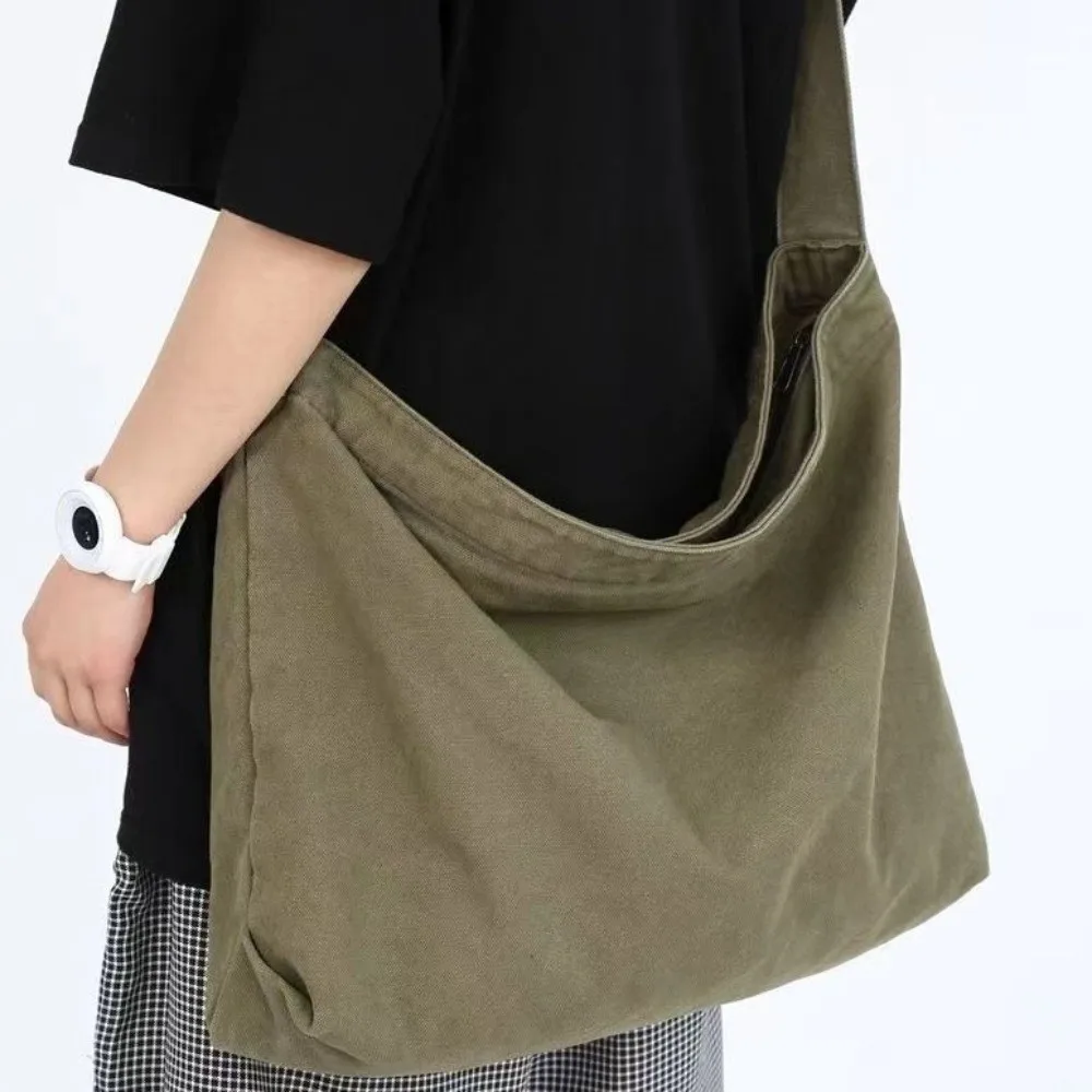 

Large Capacity Women's Shoulder Bag Retro Thickened Sturdy Canvas Crossbody Bag Japanese Style Solid Color Messenger Bag School