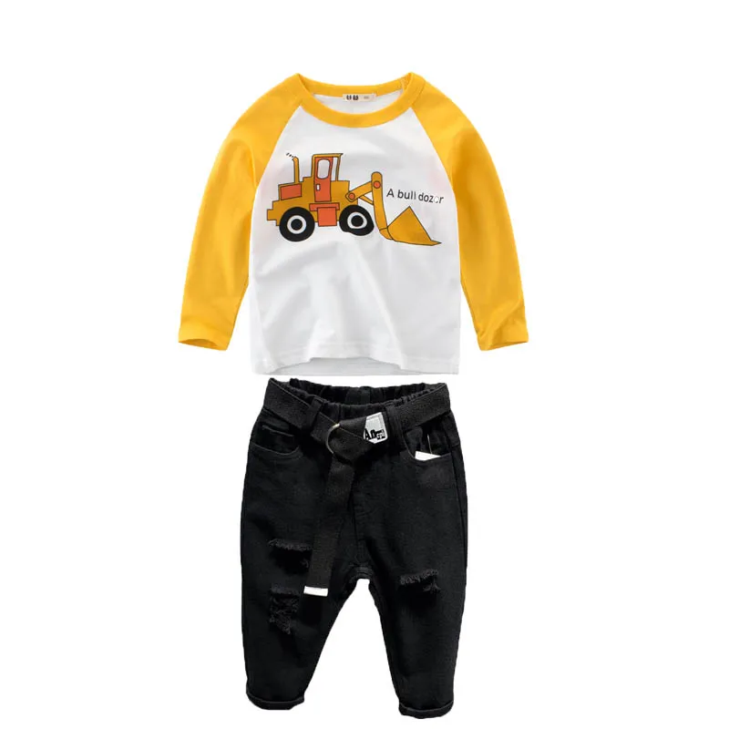 

School Boys Spring Autumn 2Pieces 100% Cotton T Shirt+Jeans Pants Clothing Set Kids Comfortable Tracksuit Children Cool Outfits