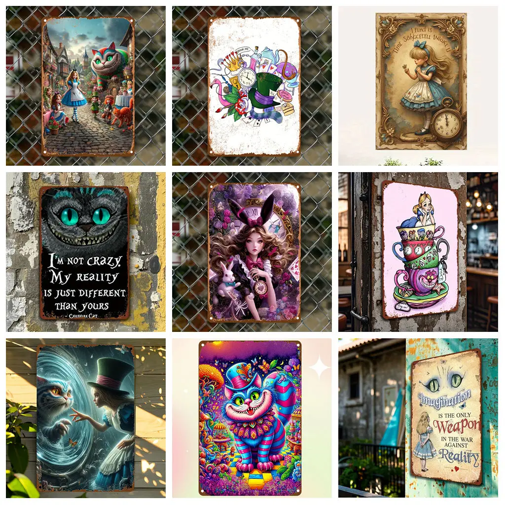 

Miniso Alice in Wonderland Unique Scene Poster Metal Plaque Retro Decorative Plate Bar Garage Club Metal Sign Wall Decoration