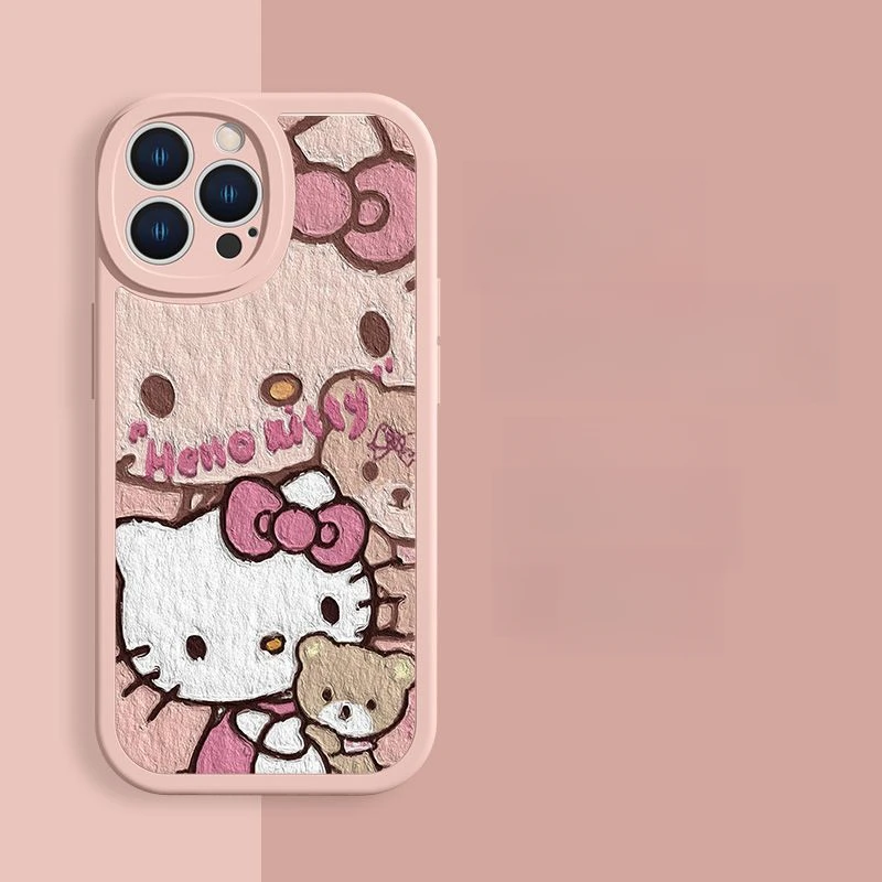 

New Kawaii Sanrio Hello Kitty IPhone16 15 14 12 13 11 Pro Max Soft Plastic Case Anti-drop and Dirty Button Sensitive ins Gift