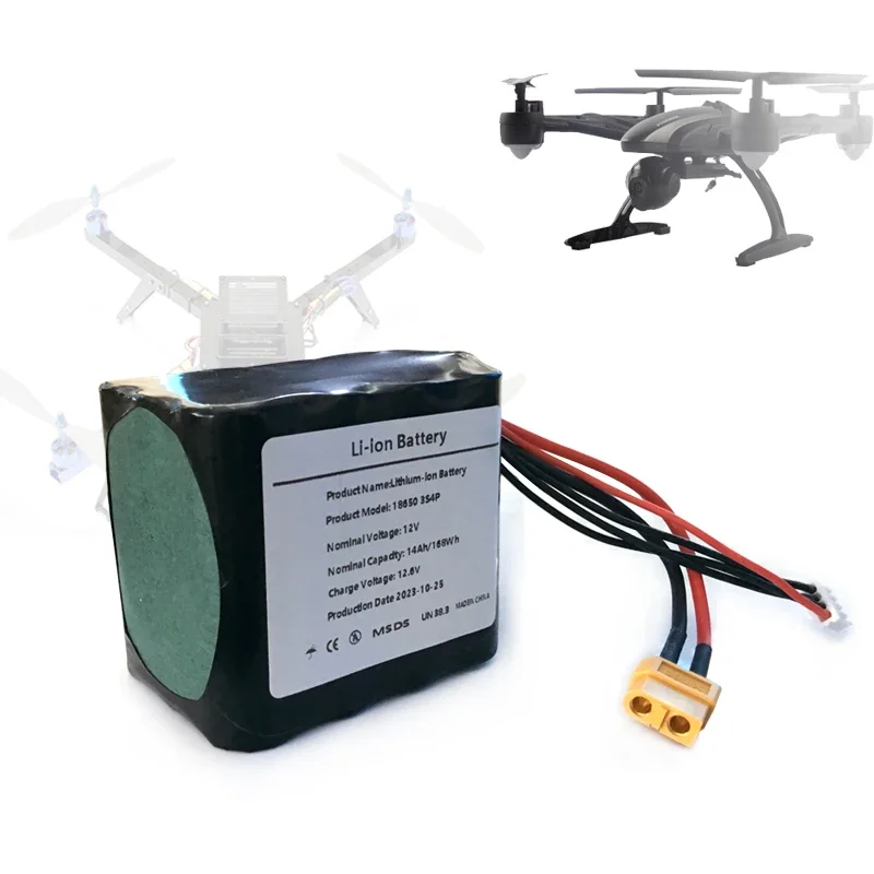 3S4P 12V 14Ah High Capacity UAV Rechargeable Li-ion Battery for Various RC Airplane Drone Quadrotor,with Connector XH2.54+XT60