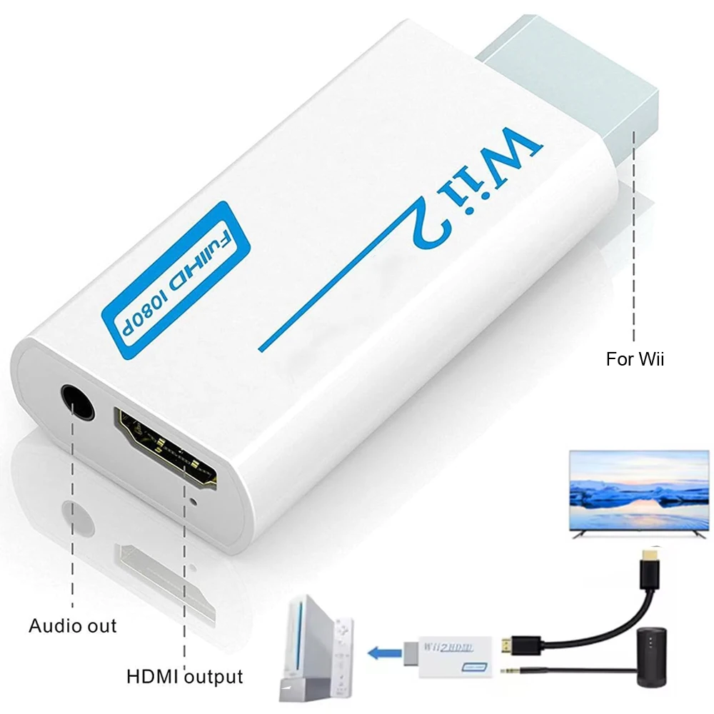 محول محول HD 1080P HDMI عالي الدقة لوحدة تحكم Wii لكابل الصوت Wii 2 HDMI 3.5 ملم لعرض شاشة الكمبيوتر HDTV