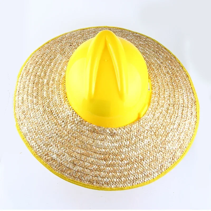 

Large Straw Hat Sun Visor Breathable Topless Wheat Straw Construction Hat for Safety Helmet Visor in Construction Site