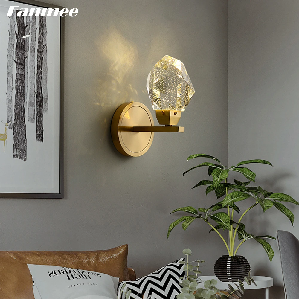 Imagem -03 - Luxo de Bronze Diamante Luz Parede Led Regulável Moderno Corte Claro Cristal Corredor Arandela Bolha Cirstal Mini Lâmpada Parede