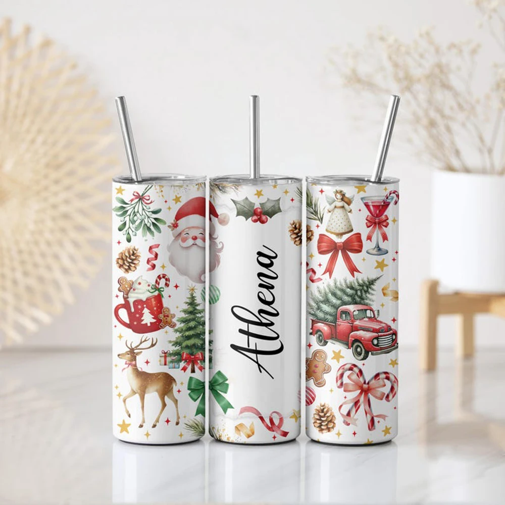 

Personalized Christmas Tumbler Custom Name Christmas Mug Cute Holiday Gift Christmas Tree Coffee Tumbler 20 Oz Tumbler