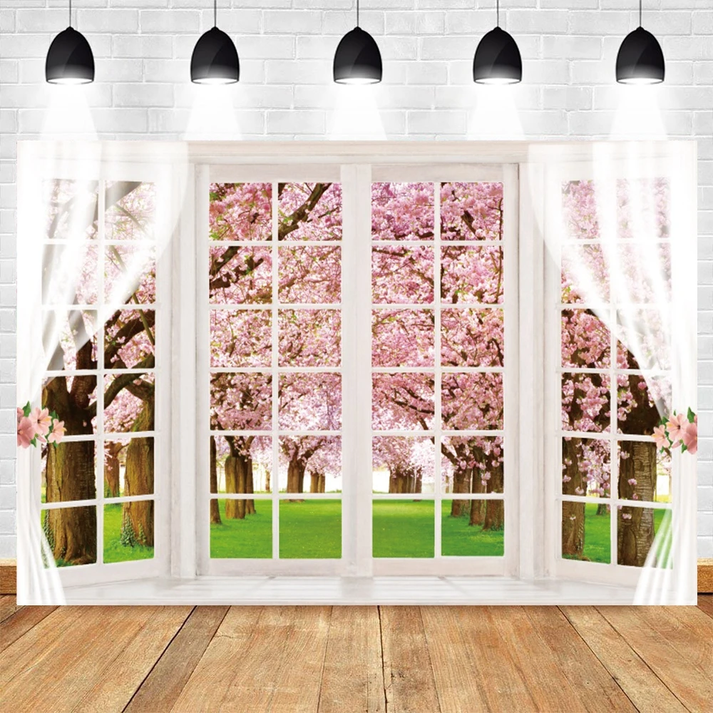 

Spring Window Outside Natural Scence Photography Backdrop Flower Forest Landscape Home Decor Photographic Background Photo Props