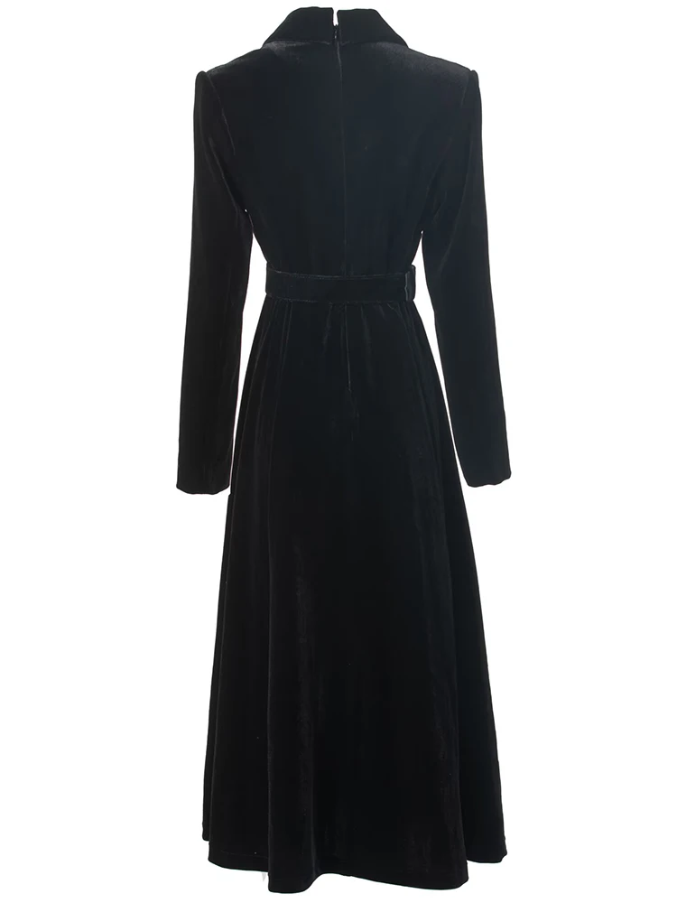 DSXDFACAIRIJ Women's Velvet Coat with Sequins Embroidery Notched Collar Long Sleeve Vintage Outerwear with Sashes for Autumn