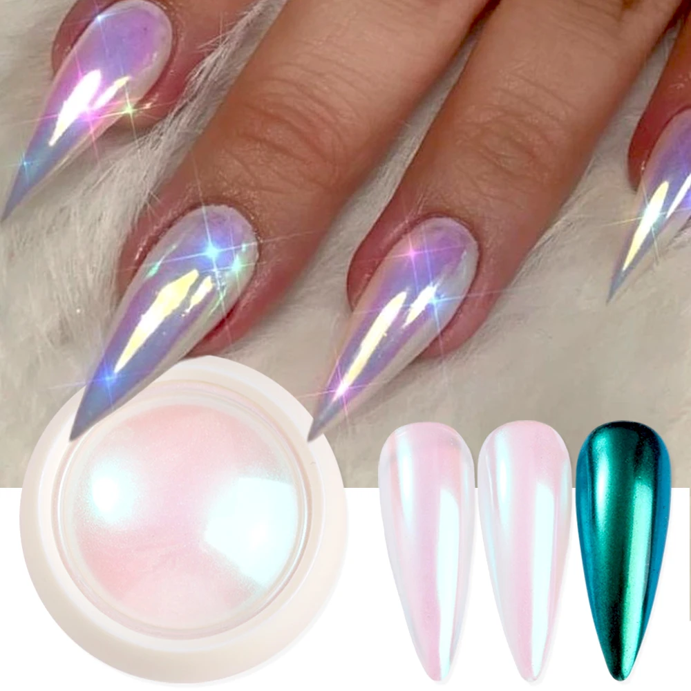 SWEET TREND-1pc Iridescent Aurora Nail Powder Mermaid Mirror Pearl Effect Chrome Nail Powder Fine Glitter Pigment Nail Supplies