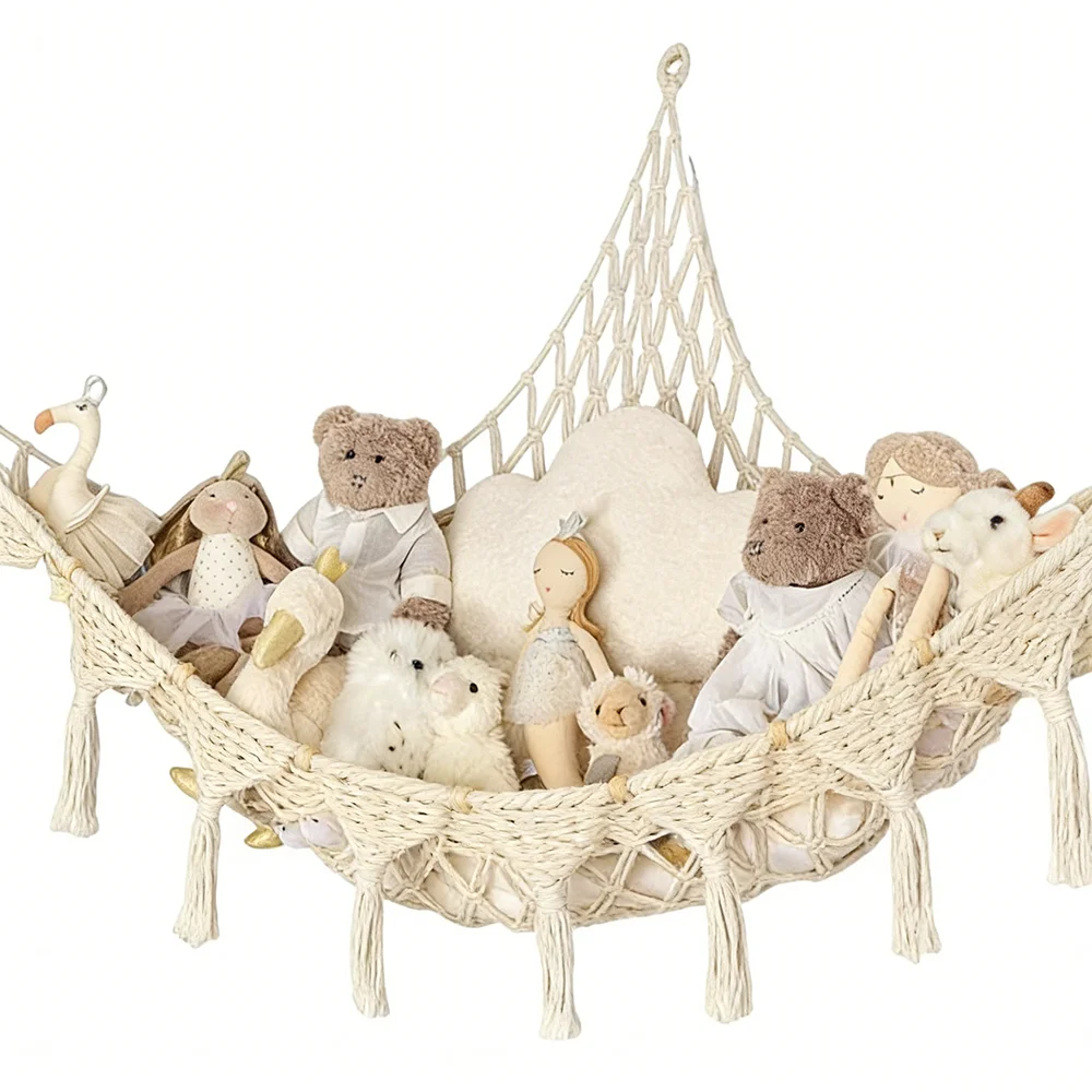 Image of Dekorationen Jumbo Stofftier Hängematte Hängen Gewebte Spielzeug Hängematte Lagerung Net Makramee Platzsparende Mesh Spielzeug Net Halter Schlafzimmer