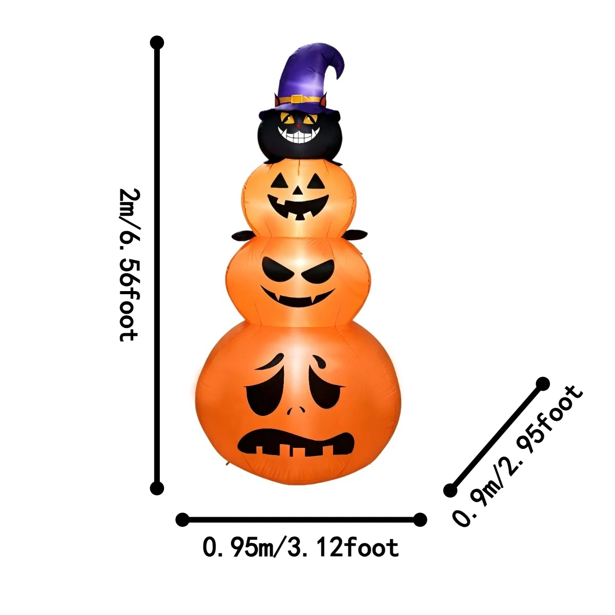 Outdoor Holiday Decorations Halloween Inflatable Stack Pumpkin Black Cat LED For Backyard Outside Display