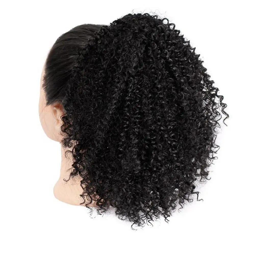 Women Synthetic Hair Afro Curly Ponytail Puff Short Wig Extension Hairpiece Drawstring Curly Ponytail Extension For African Girl