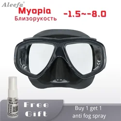 Adult Prescription Scuba diving mask Myopia with tempered glass Antifog Spray,Silicone Skirt,Clear Black