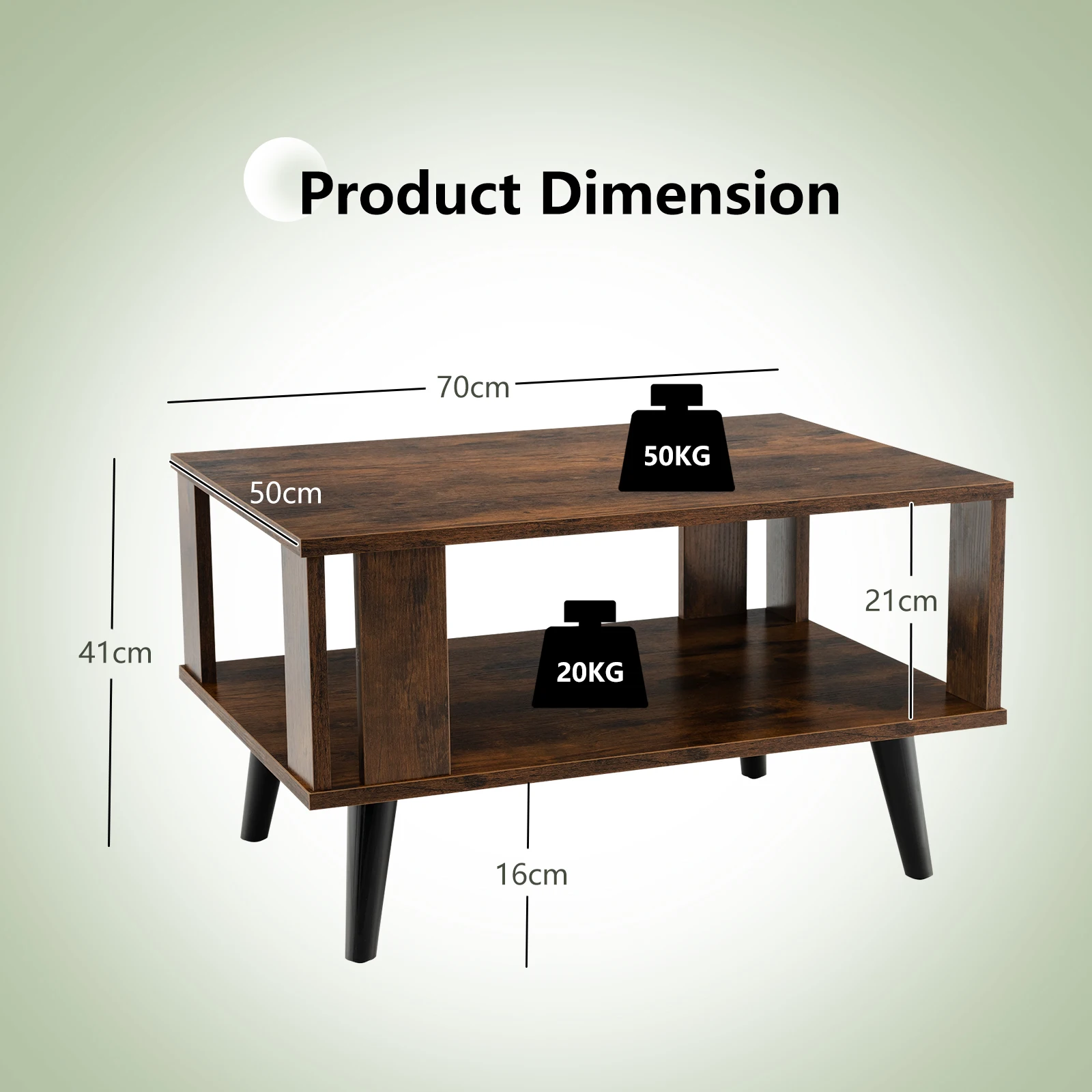 GOFLAME Small Coffee Table for Small Space 2-Tier Wooden Center Table with Open Storage Shelf