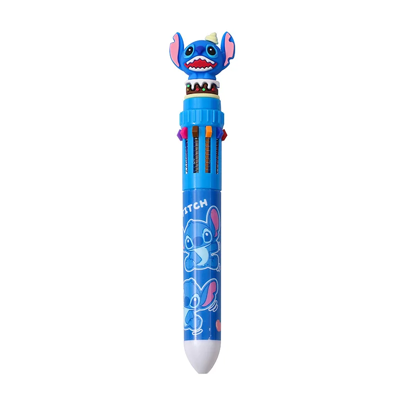 Lilo Stitch Penne a sfera a dieci colori Kawaii Stich Anime Pen Disney Accessori Materiale scolastico Apprendimento Regali di cancelleria per bambini