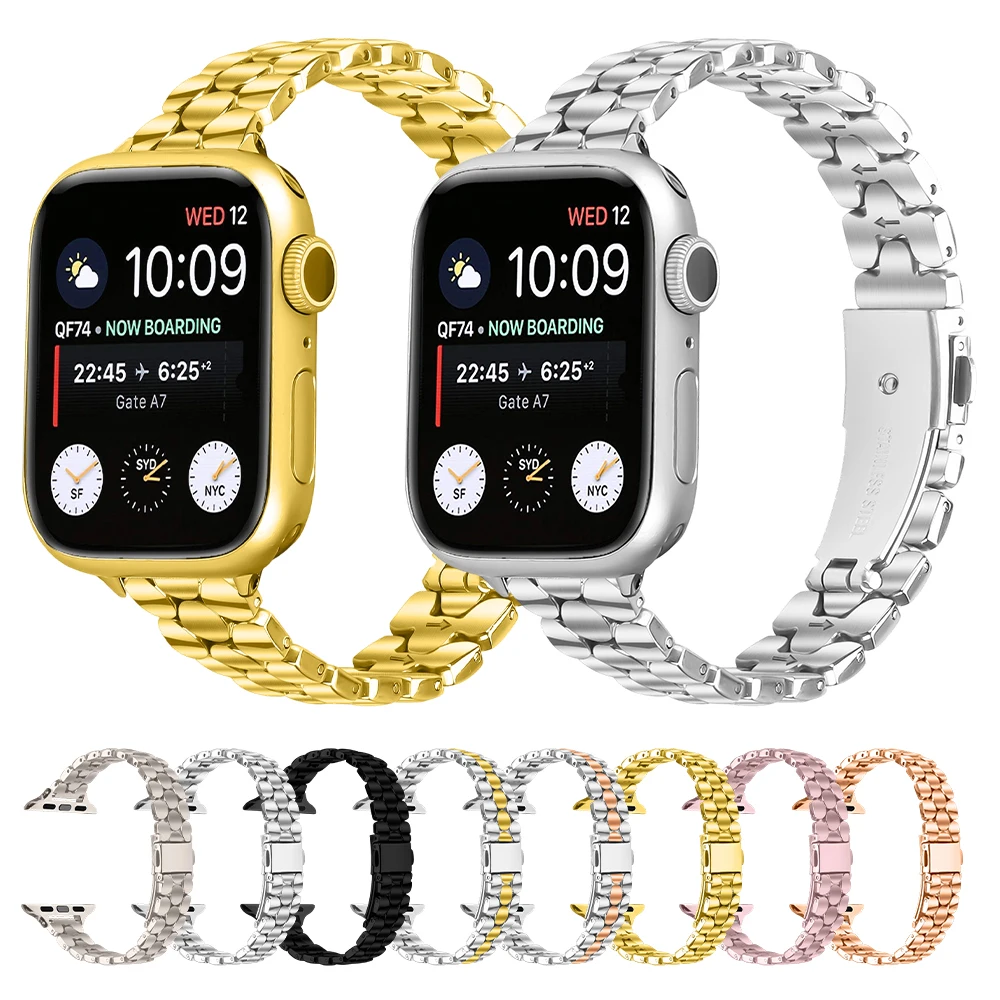 

Ремешок из нержавеющей стали Pearl для Apple Watch Series Ultra 11 10 9 8, регулируемый, с металлической застежкой-пряжкой