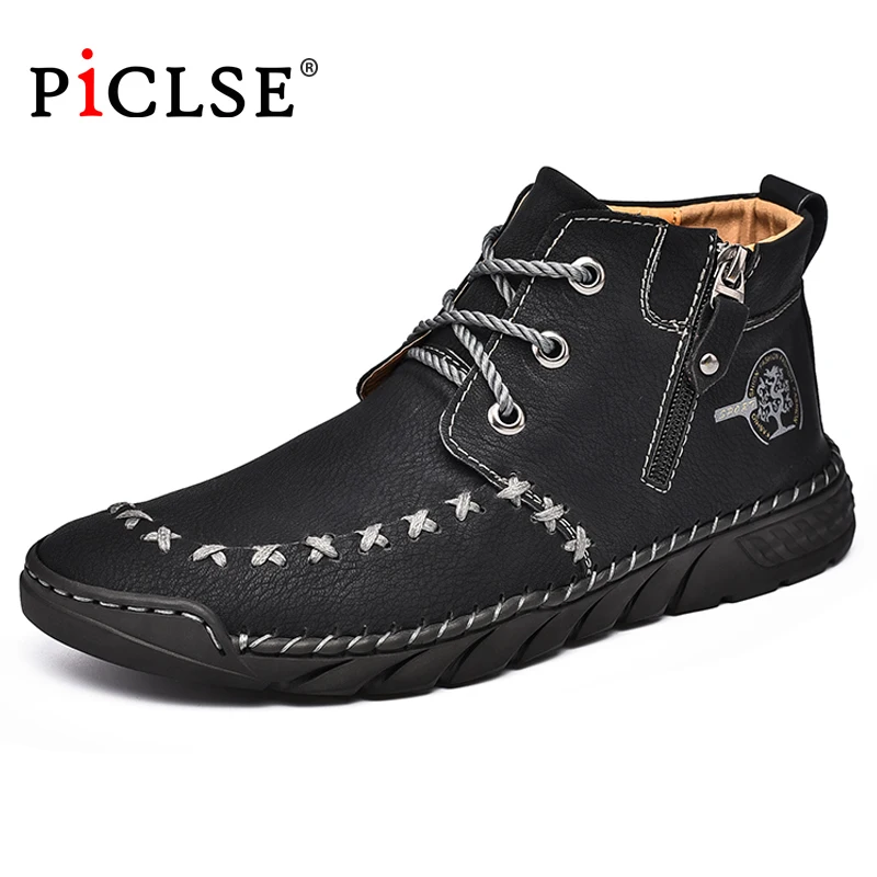 Handmade Split Leather Boots Men Shoes Comfortable Ankle Boots For Men Casual Shoes Large Size Moccasins Man Tooling Shoes